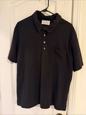 Frame Denim Men's Black Short-Sleeve Polo with Chest Pocket